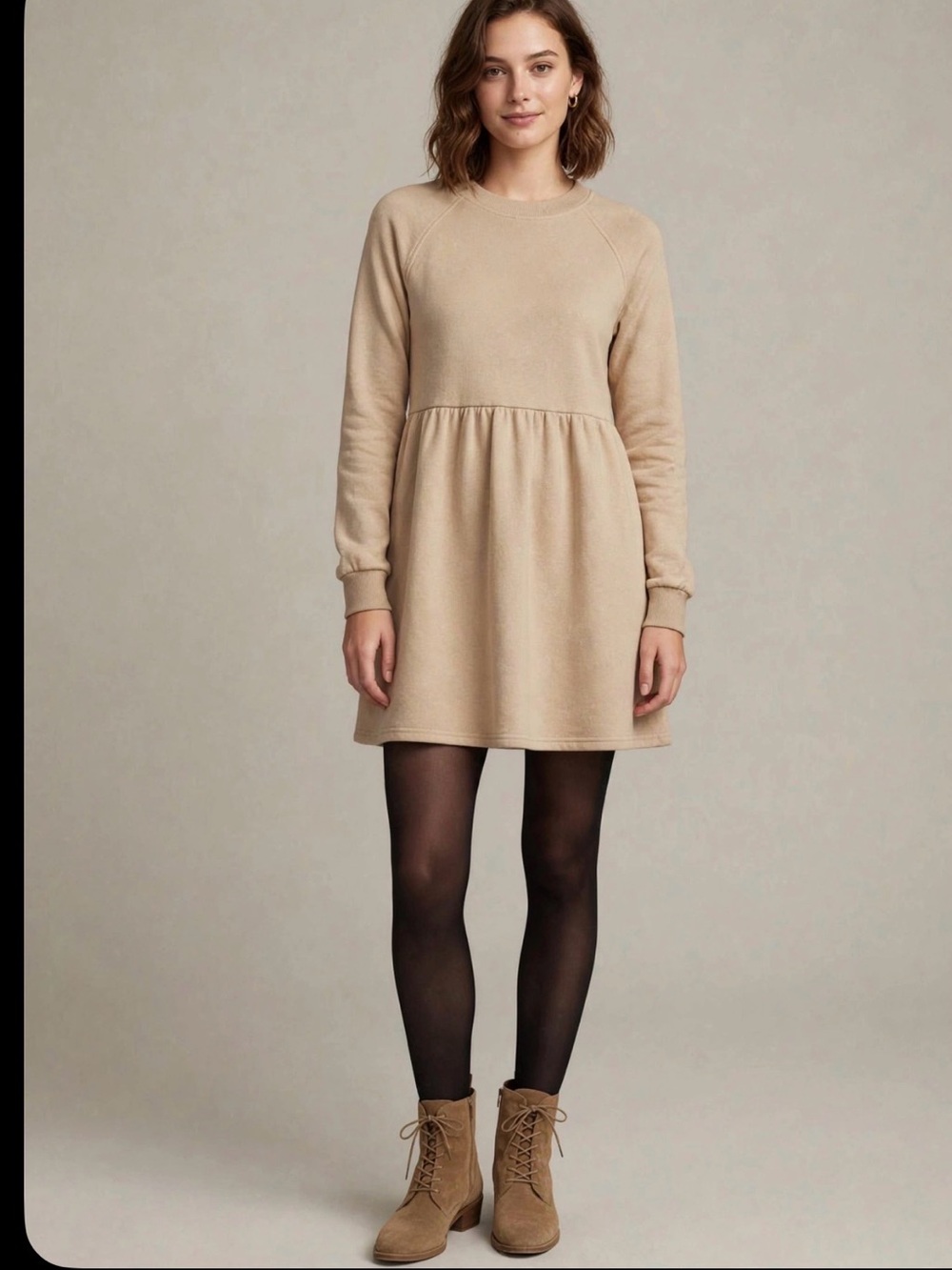 bp Cream Peplum-Style Long Sleeve Sweatshirt dress